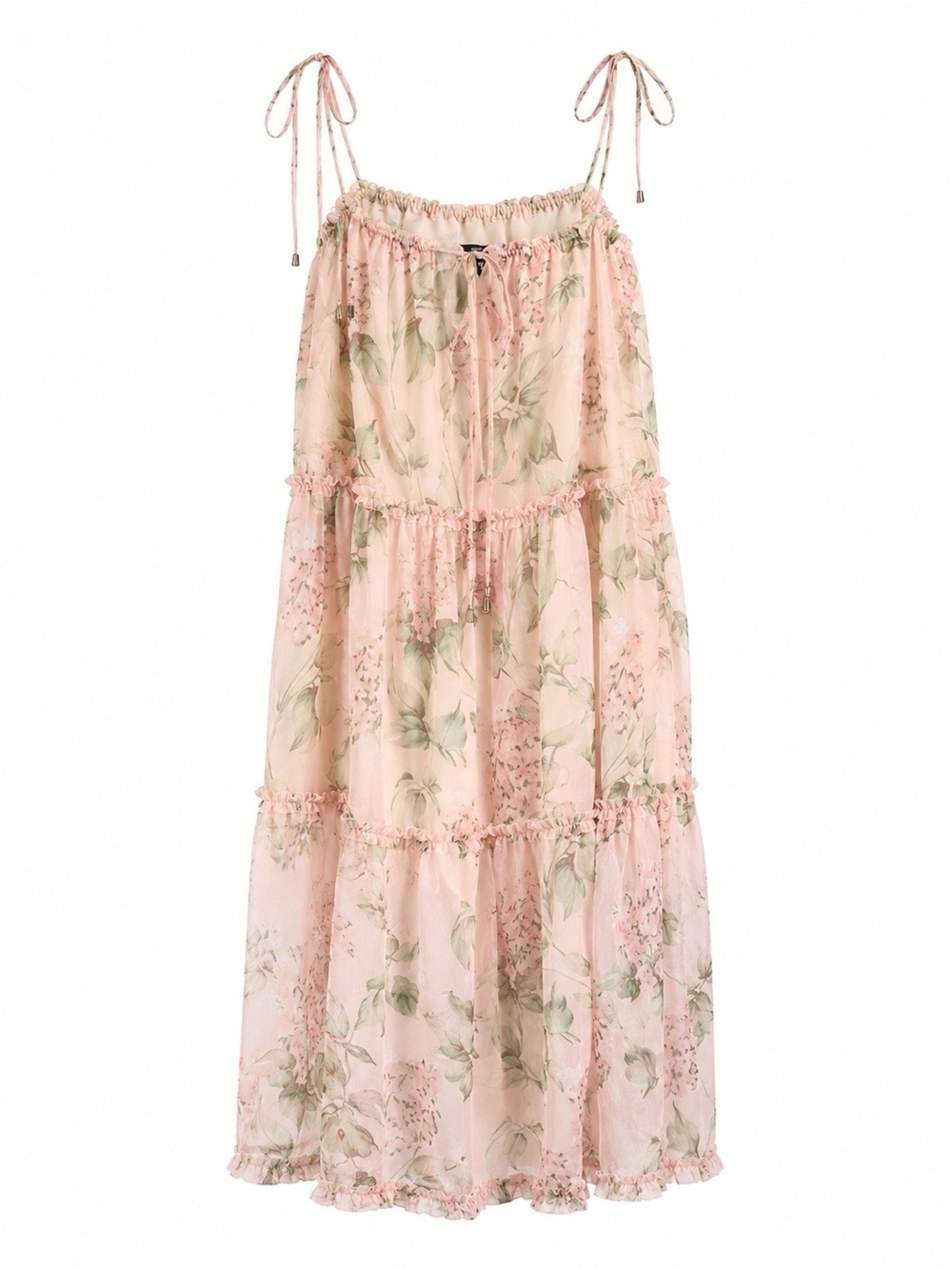 Aqua Floral Chiffon Mini Dress Tie Strap Boho Cottagecore Pink Medium